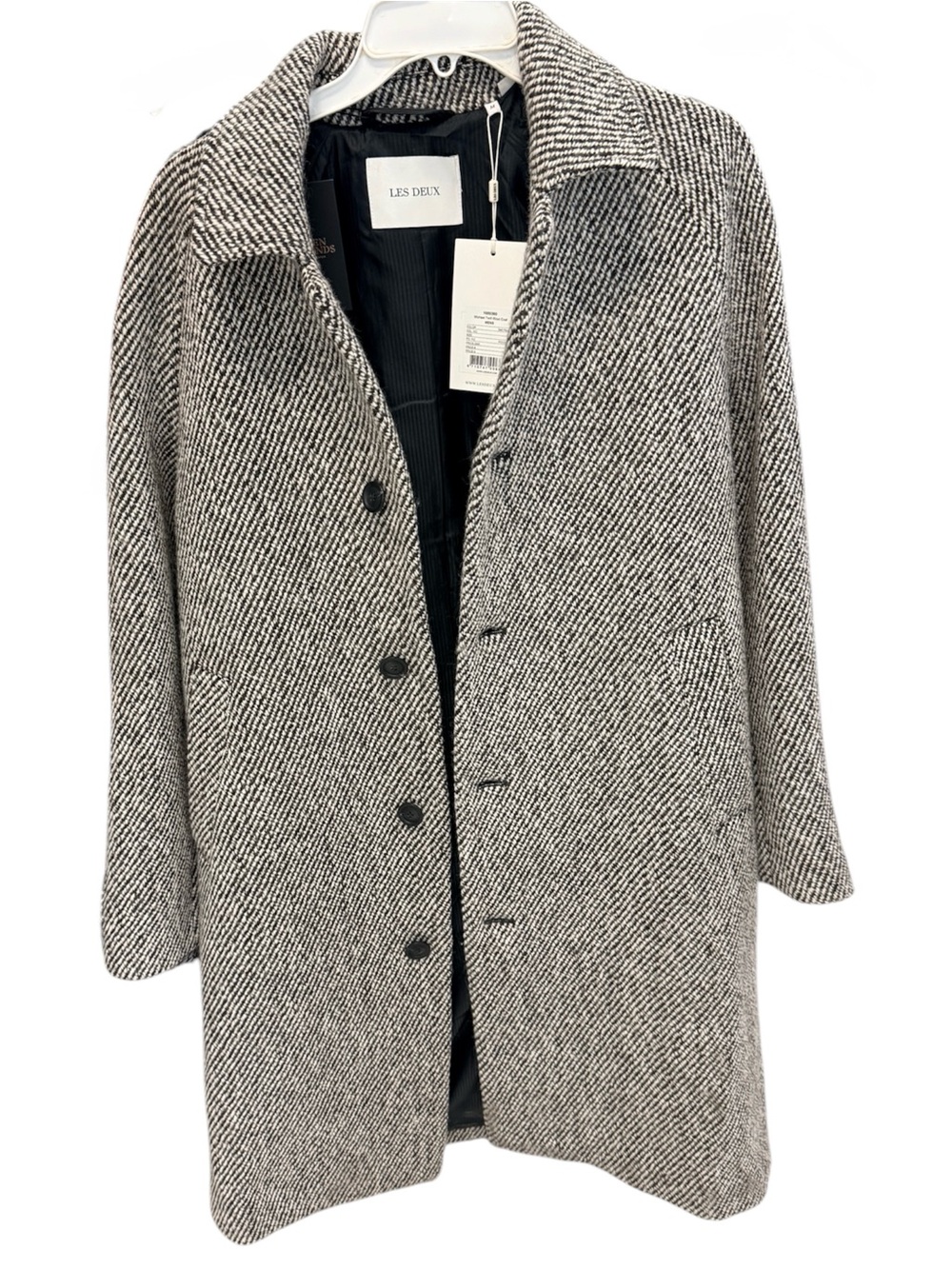 Les Deux Michael Twill Wool Coat Salt & Pepper Mens Medium NWT